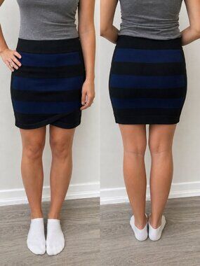 BCBG Max Azria Alina Bandage Mini Skirt – Navy & Black Striped Bodycon